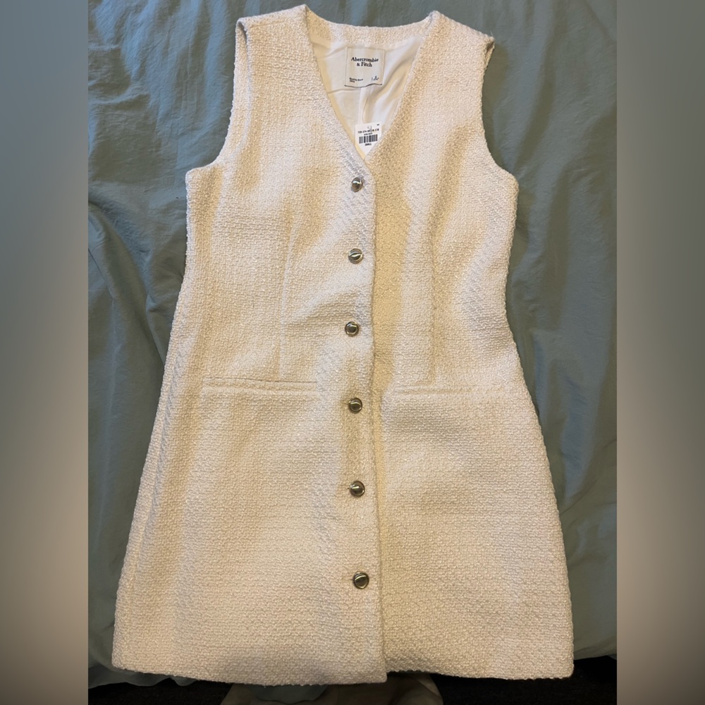 Abercrombie Ivory Tweed Button Down Mini Dress - Size Small - New with Tags